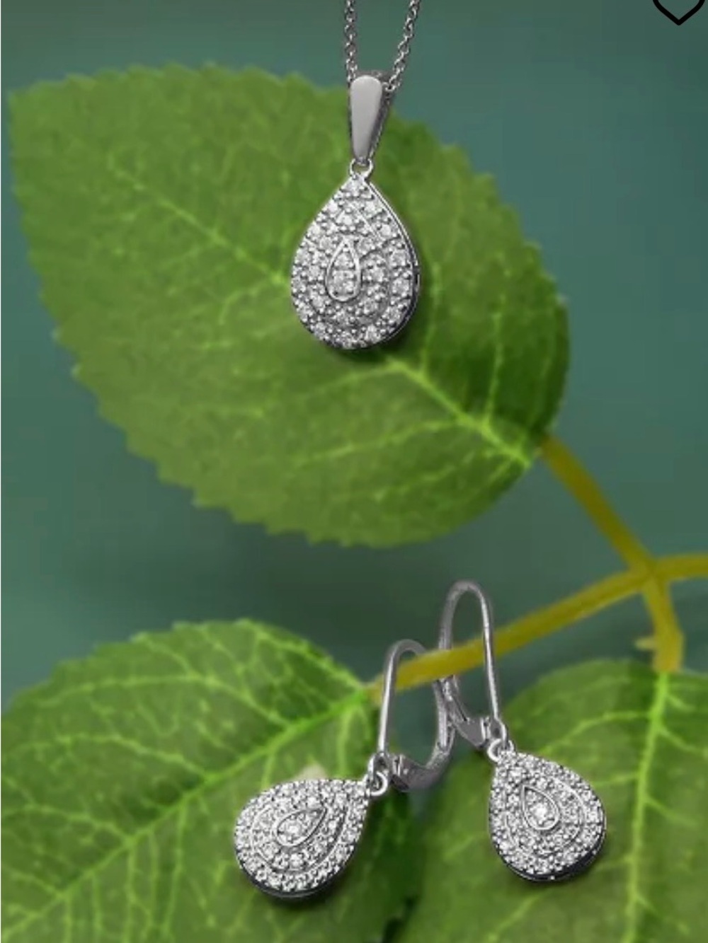 Sterling Silver Teardrop earrings with 1/4 CTTW diamond  - White